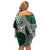 Green Aotearoa Niho Taniwha Family Matching Off Shoulder Short Dress and Hawaiian Shirt Maori Mythology Tooth - Taniko Motifs