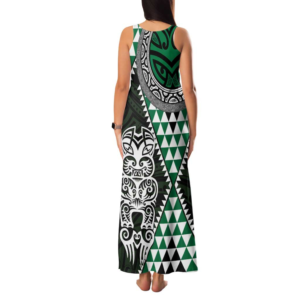 Green Aotearoa Niho Taniwha Family Matching Tank Maxi Dress and Hawaiian Shirt Maori Mythology Tooth - Taniko Motifs
