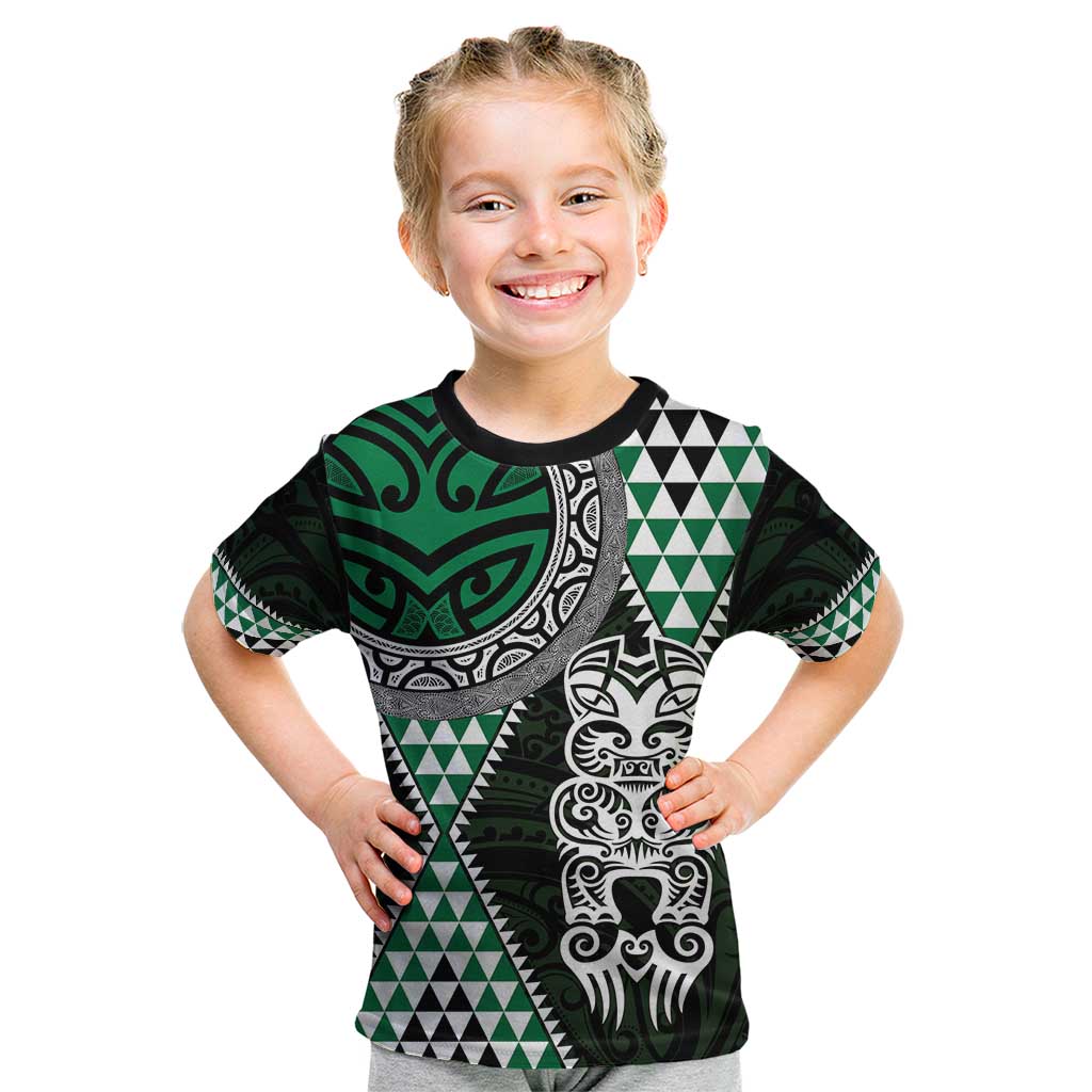 Green Aotearoa Niho Taniwha Kid T Shirt Maori Mythology Tooth - Taniko Motifs