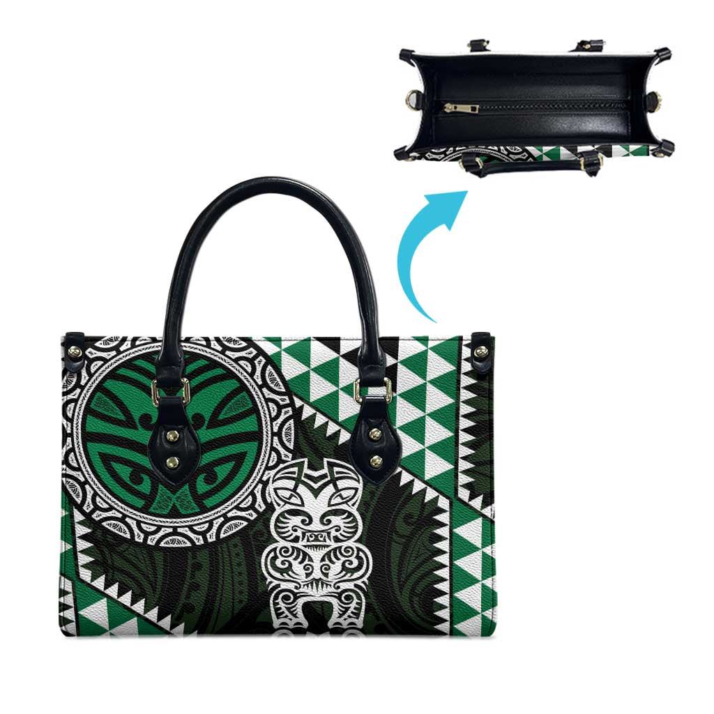 Green Aotearoa Niho Taniwha Leather Bag Maori Mythology Tooth - Taniko Motifs - Polynesian Pride