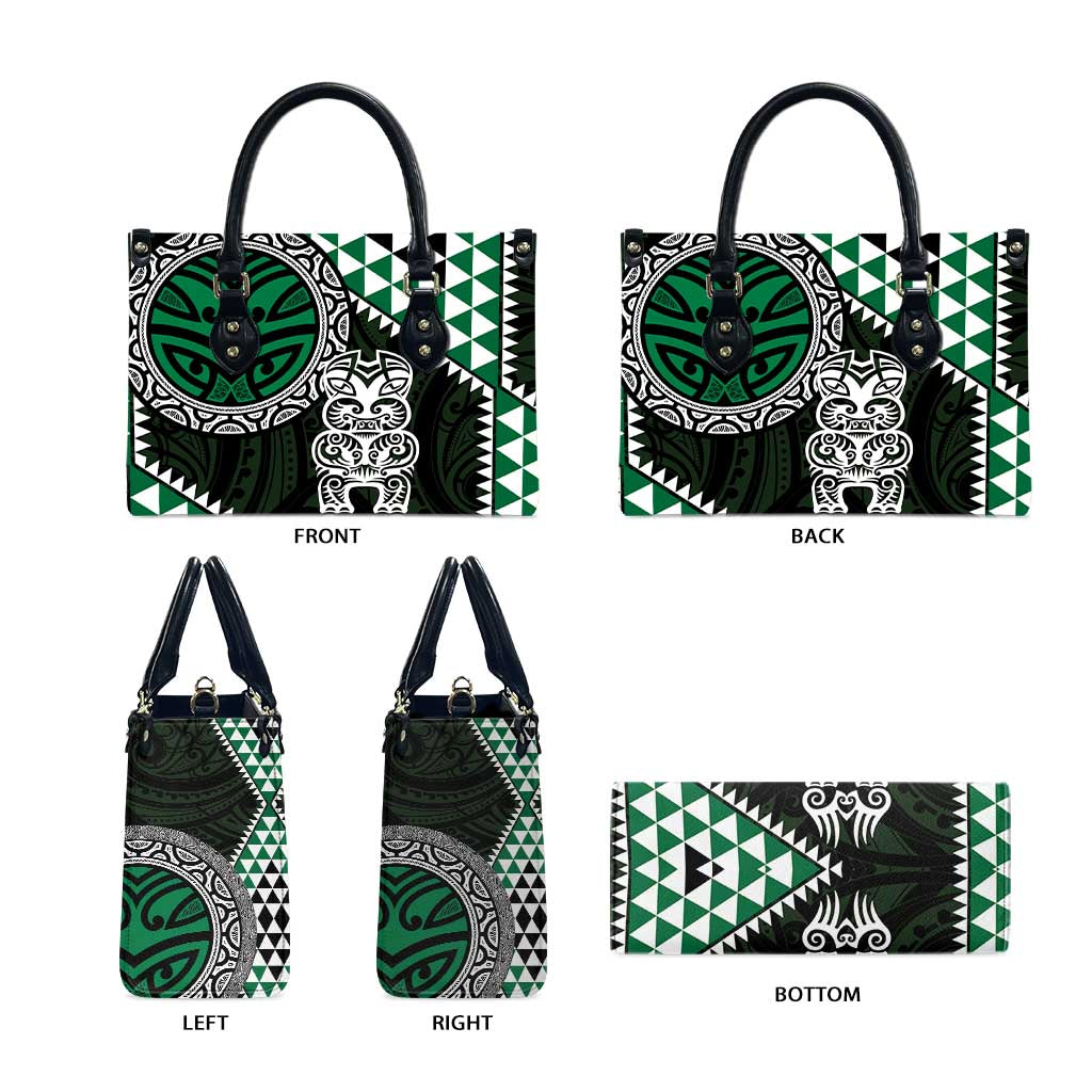 Green Aotearoa Niho Taniwha Leather Bag Maori Mythology Tooth - Taniko Motifs - Polynesian Pride