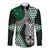 Green Aotearoa Niho Taniwha Long Sleeve Button Shirt Maori Mythology Tooth - Taniko Motifs