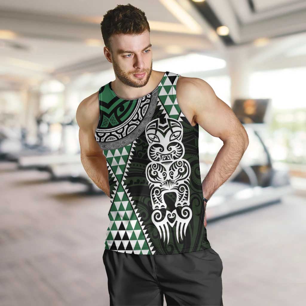 Green Aotearoa Niho Taniwha Men Tank Top Maori Mythology Tooth - Taniko Motifs