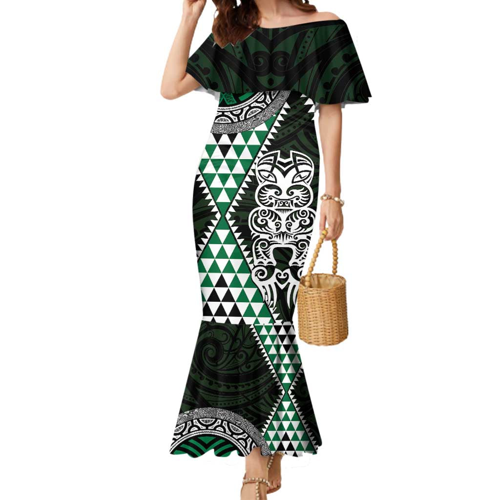 Green Aotearoa Niho Taniwha Mermaid Dress Maori Mythology Tooth - Taniko Motifs