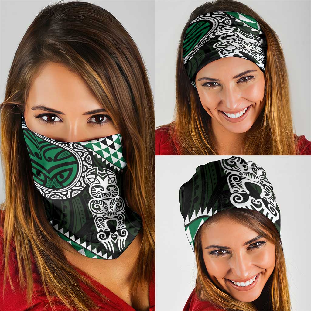 Green Aotearoa Niho Taniwha Neck Gaiter Maori Mythology Tooth - Taniko Motifs - Polynesian Pride
