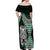 Green Aotearoa Niho Taniwha Off Shoulder Maxi Dress Maori Mythology Tooth - Taniko Motifs