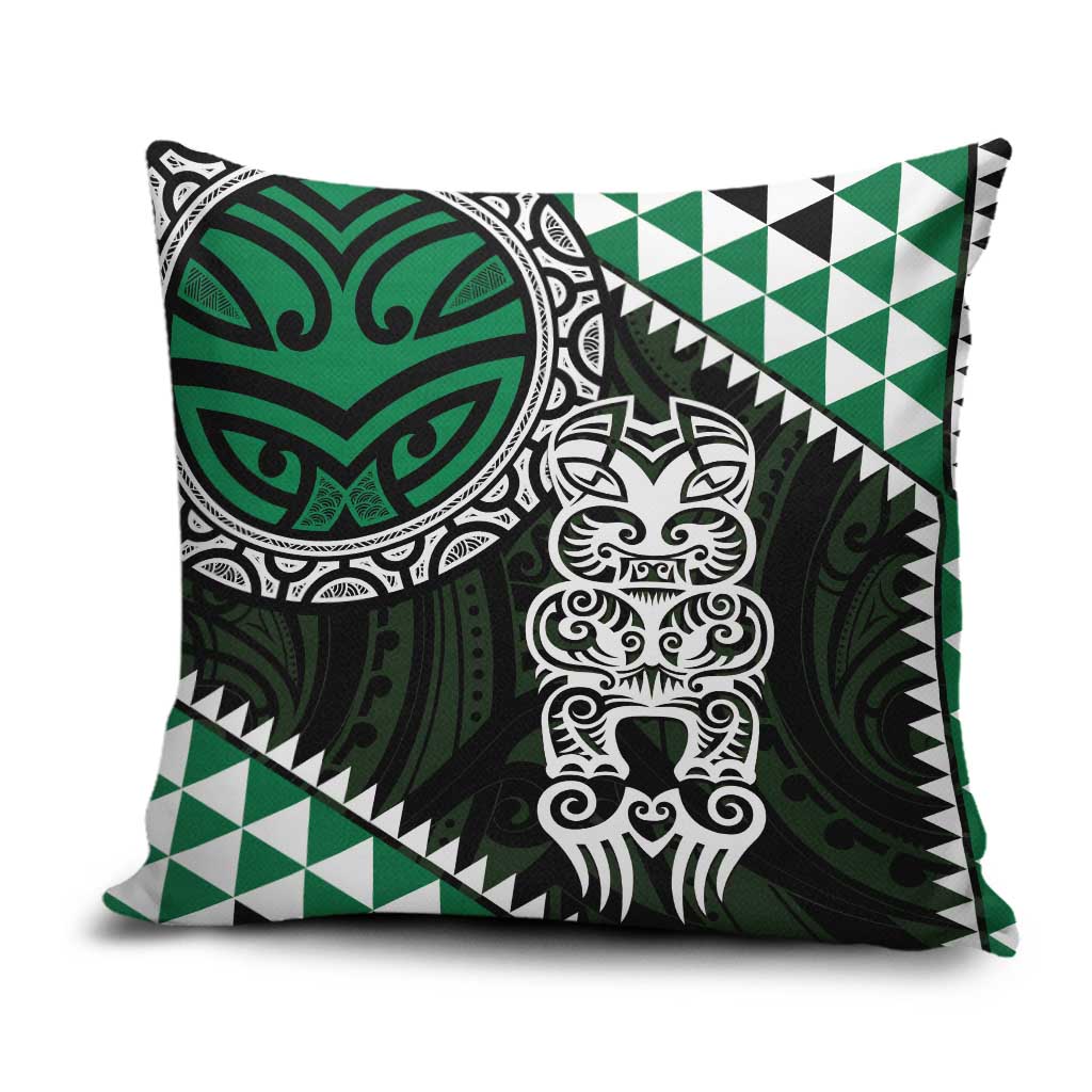 Green Aotearoa Niho Taniwha Pillow Cover Maori Mythology Tooth - Taniko Motifs - Polynesian Pride
