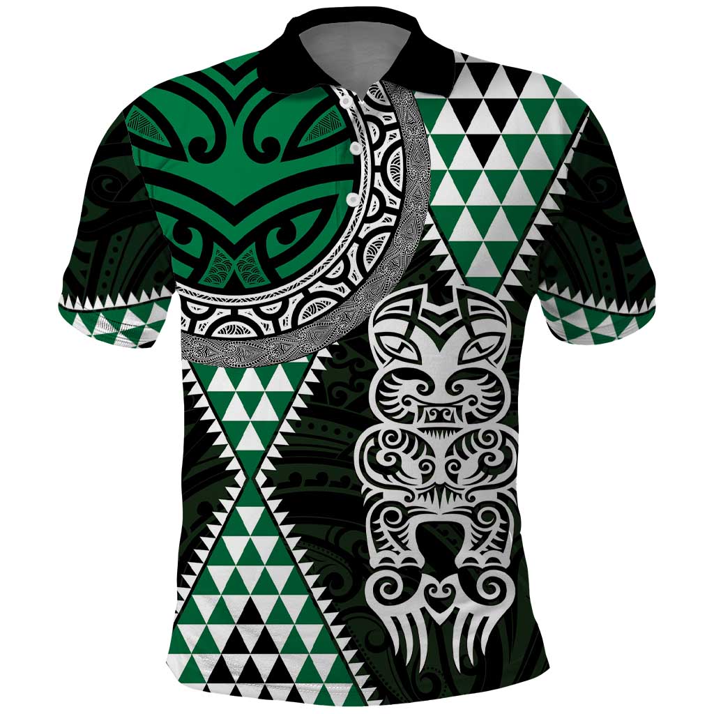 Green Aotearoa Niho Taniwha Polo Shirt Maori Mythology Tooth - Taniko Motifs