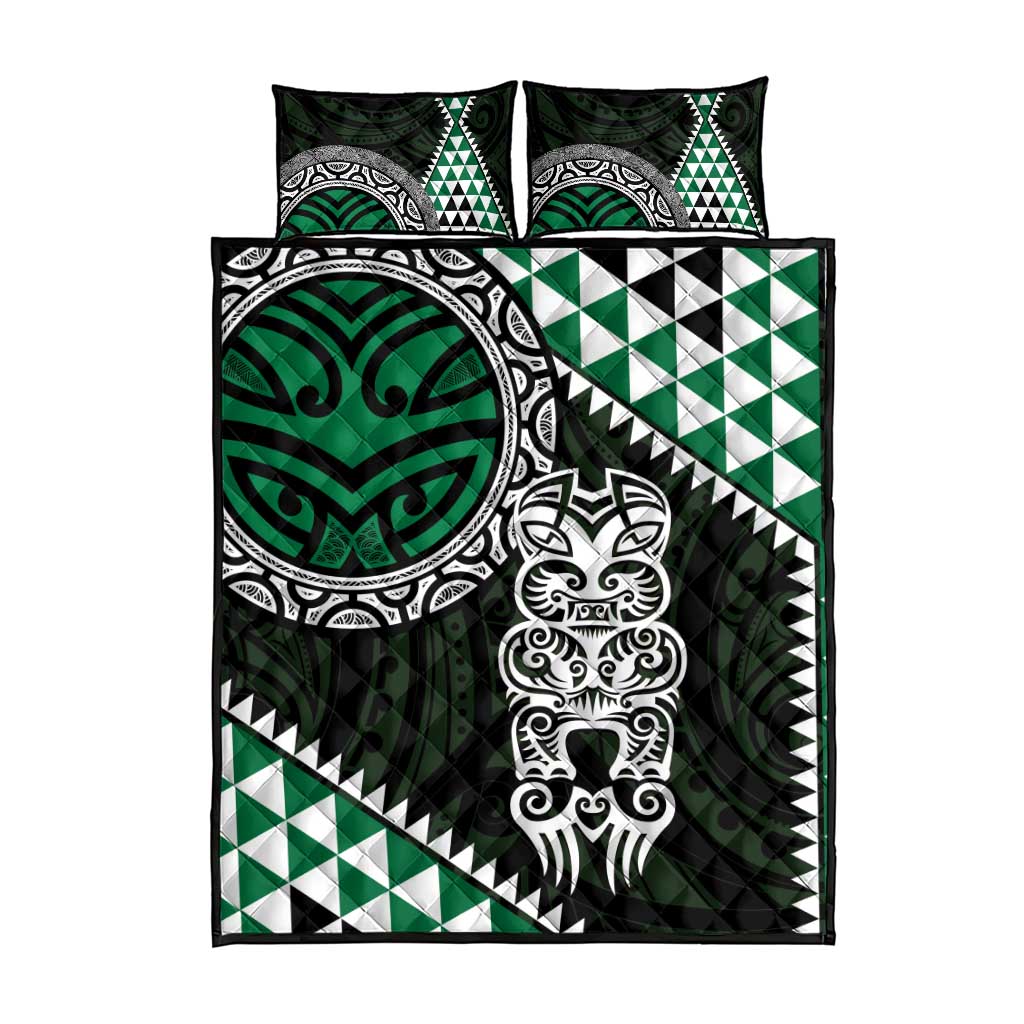 Green Aotearoa Niho Taniwha Quilt Bed Set Maori Mythology Tooth - Taniko Motifs LT14 - Polynesian Pride