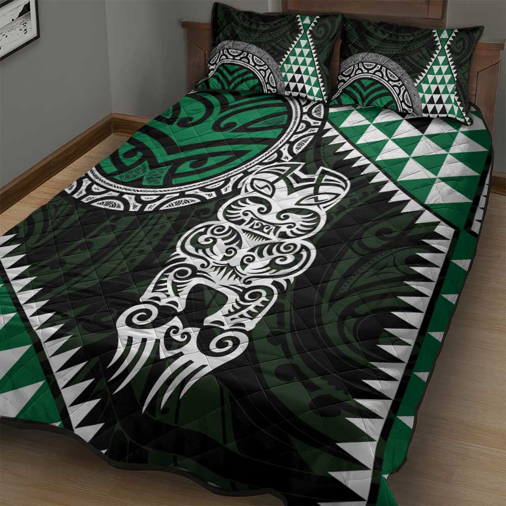 Green Aotearoa Niho Taniwha Quilt Bed Set Maori Mythology Tooth - Taniko Motifs LT14 - Polynesian Pride