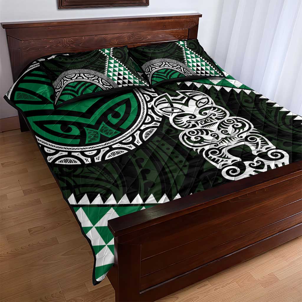 Green Aotearoa Niho Taniwha Quilt Bed Set Maori Mythology Tooth - Taniko Motifs LT14 - Polynesian Pride