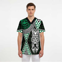 Green Aotearoa Niho Taniwha Scrub Top Maori Mythology Tooth - Taniko Motifs - Polynesian Pride