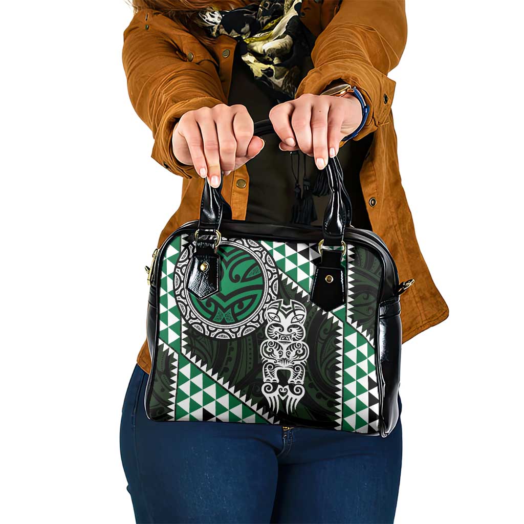 Green Aotearoa Niho Taniwha Shoulder Handbag Maori Mythology Tooth - Taniko Motifs