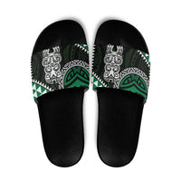 Green Aotearoa Niho Taniwha Slide Sandals Maori Mythology Tooth - Taniko Motifs - Polynesian Pride