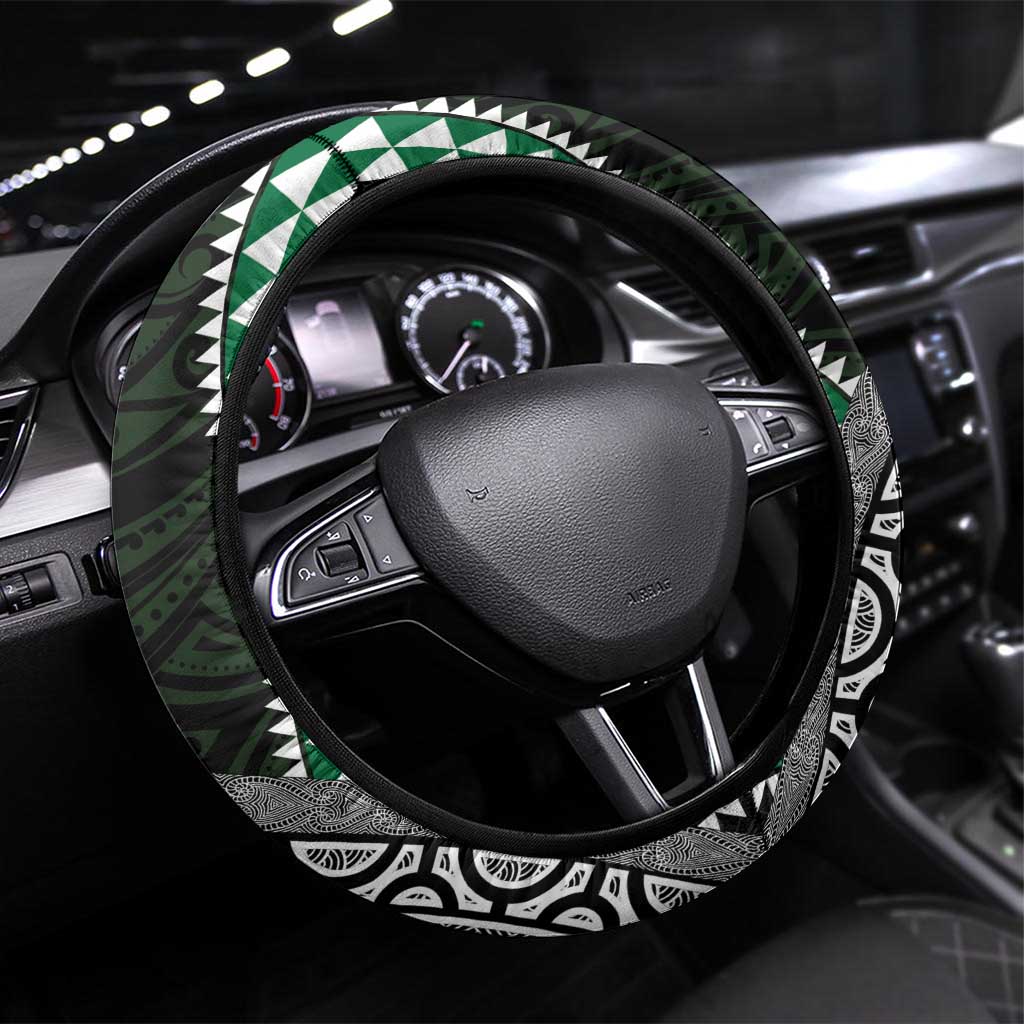 Green Aotearoa Niho Taniwha Steering Wheel Cover Maori Mythology Tooth - Taniko Motifs