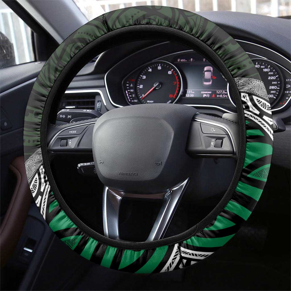 Green Aotearoa Niho Taniwha Steering Wheel Cover Maori Mythology Tooth - Taniko Motifs