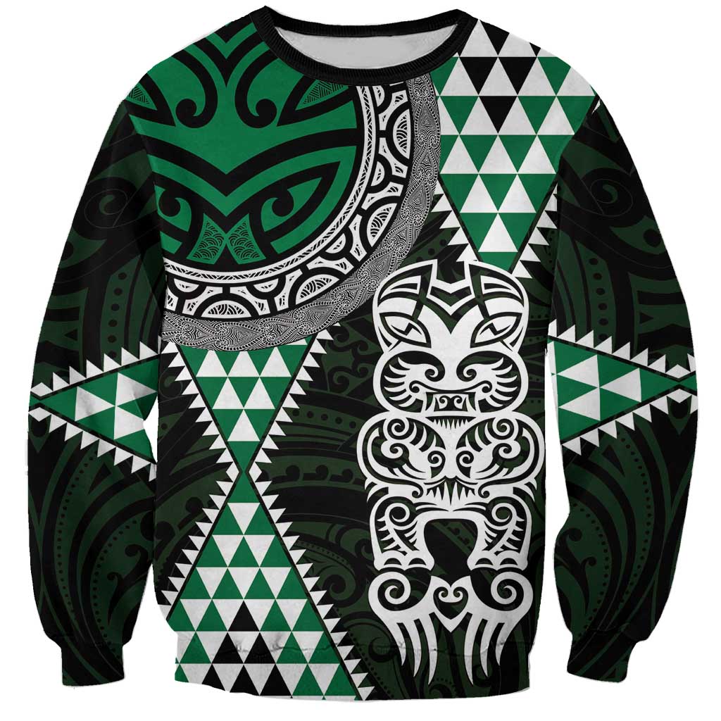 Green Aotearoa Niho Taniwha Sweatshirt Maori Mythology Tooth - Taniko Motifs