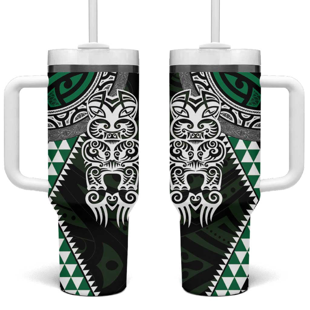 Green Aotearoa Niho Taniwha Tumbler With Handle Maori Mythology Tooth - Taniko Motifs