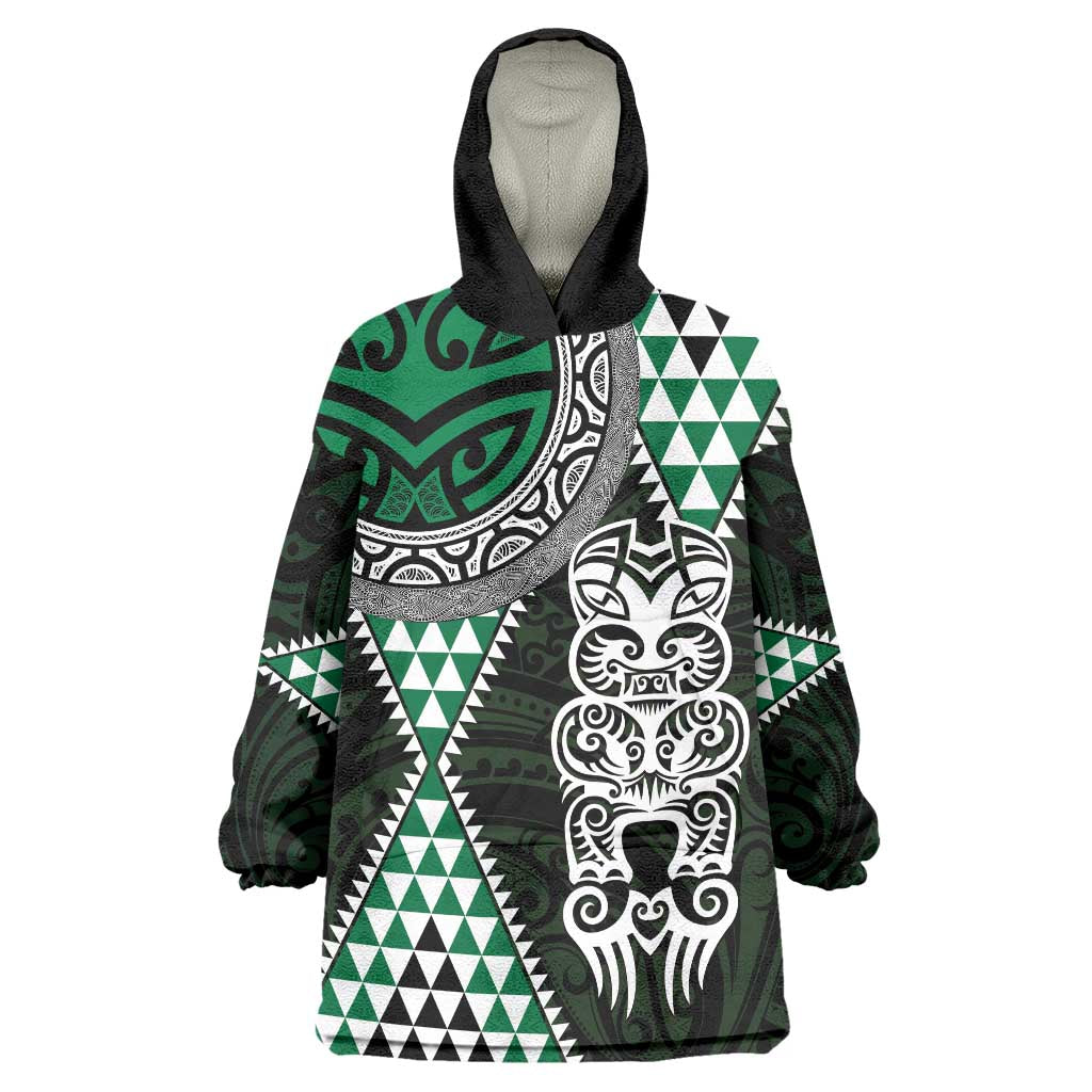 Green Aotearoa Niho Taniwha Wearable Blanket Hoodie Maori Mythology Tooth - Taniko Motifs