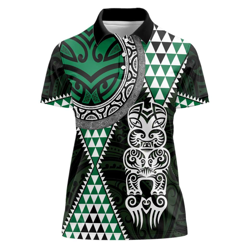 Green Aotearoa Niho Taniwha Women Polo Shirt Maori Mythology Tooth - Taniko Motifs