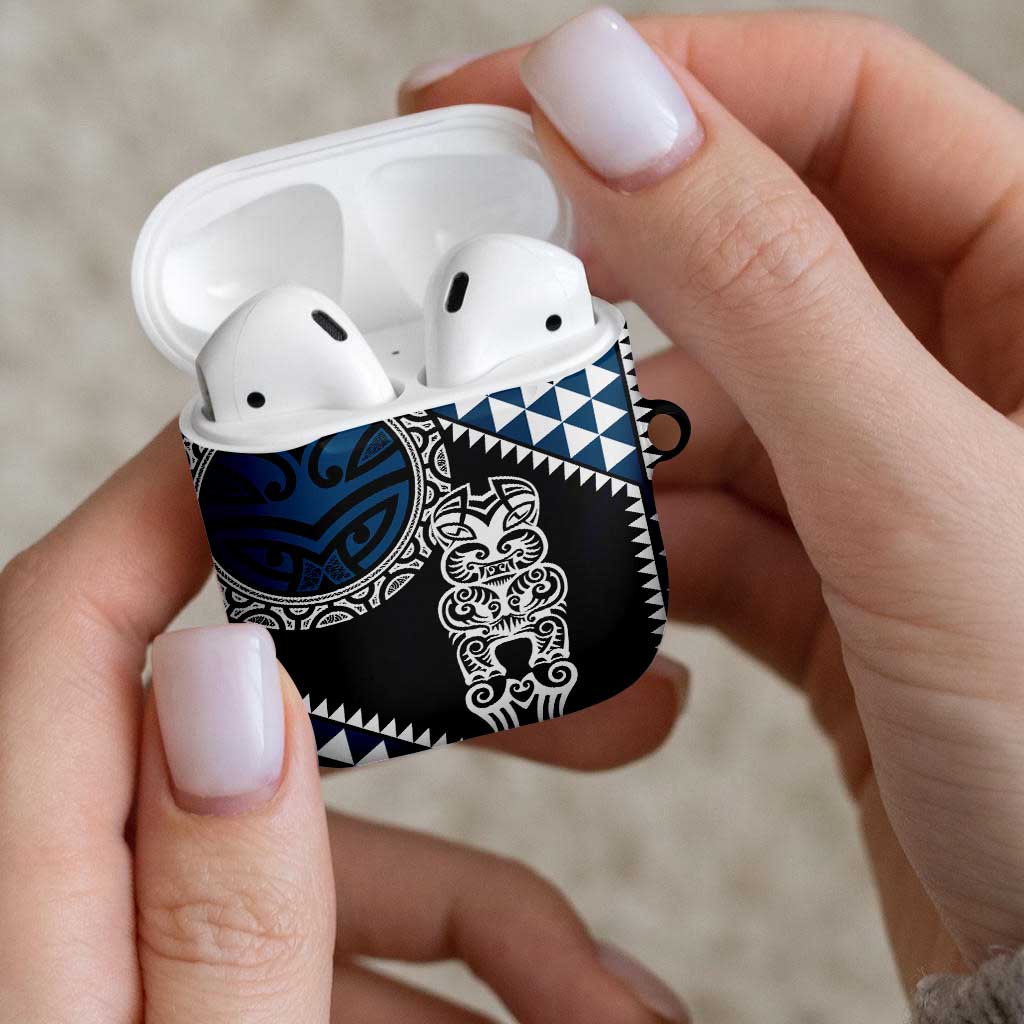 Blue Aotearoa Niho Taniwha AirPods Case Maori Mythology Tooth - Taniko Motifs - Polynesian Pride
