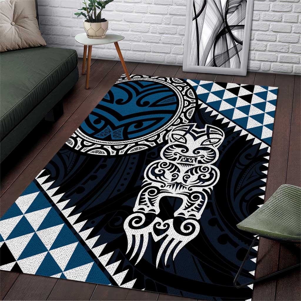 Blue Aotearoa Niho Taniwha Area Rug Maori Mythology Tooth - Taniko Motifs