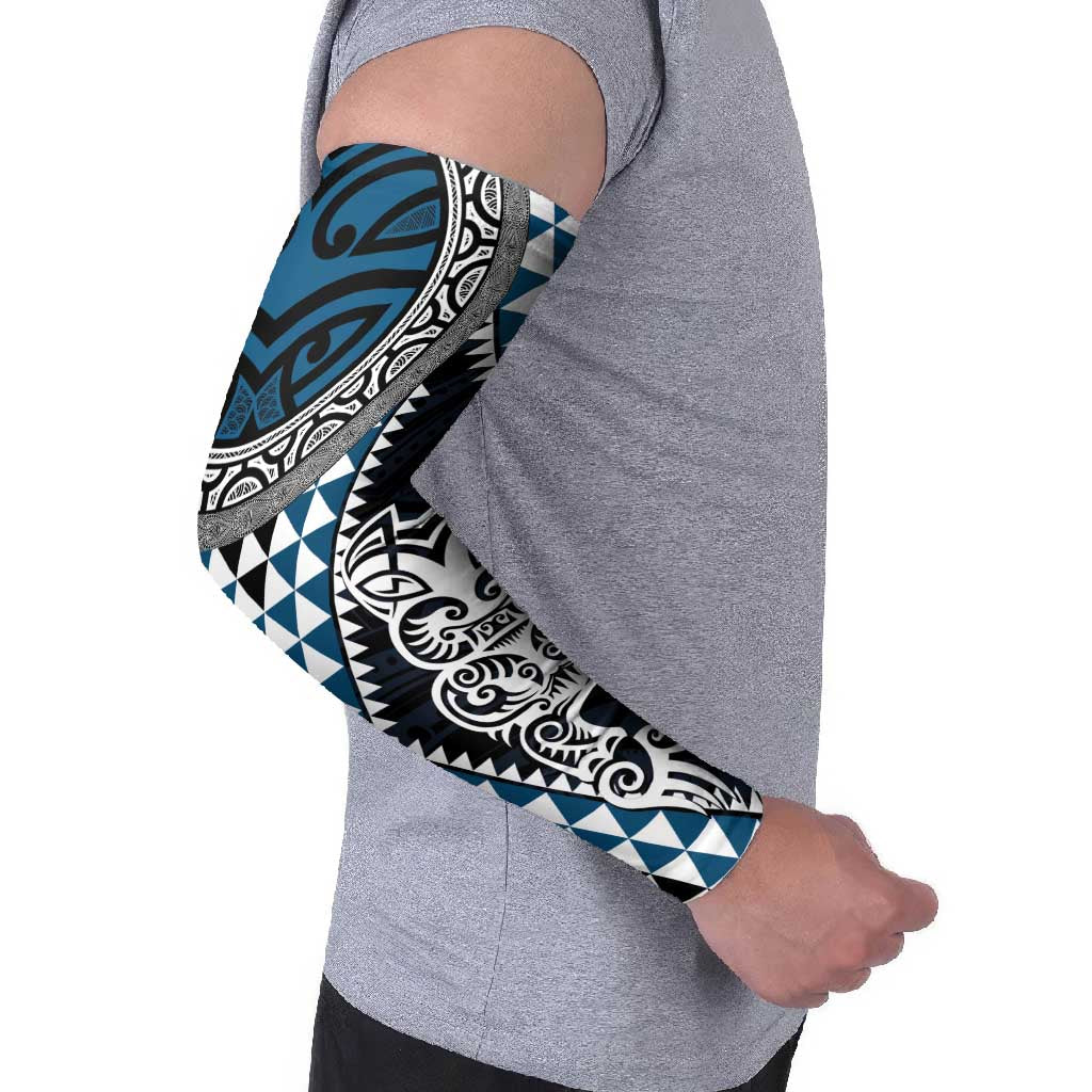 Blue Aotearoa Niho Taniwha Arm Sleeves Maori Mythology Tooth - Taniko Motifs - Polynesian Pride