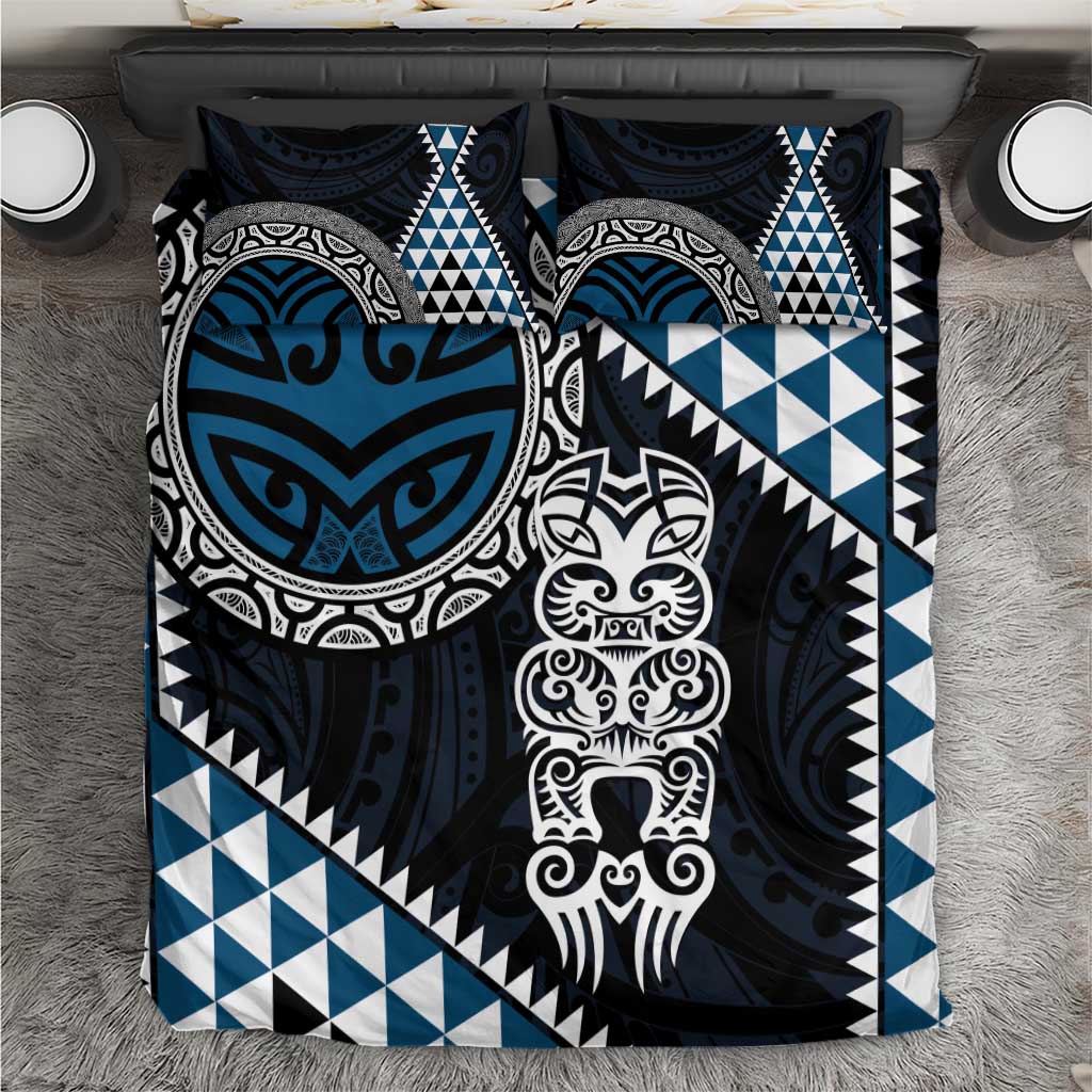 Blue Aotearoa Niho Taniwha Bedding Set Maori Mythology Tooth - Taniko Motifs