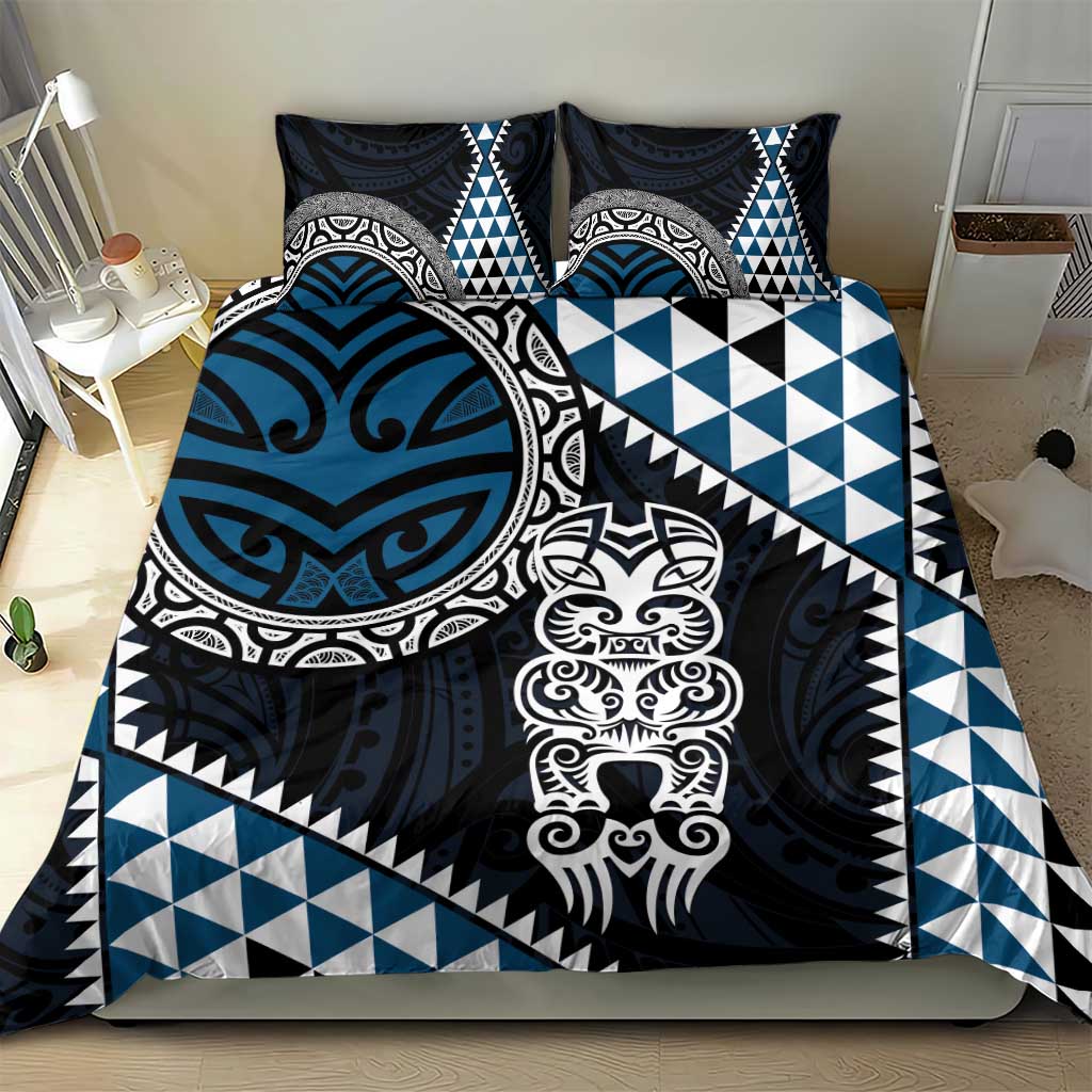 Blue Aotearoa Niho Taniwha Bedding Set Maori Mythology Tooth - Taniko Motifs