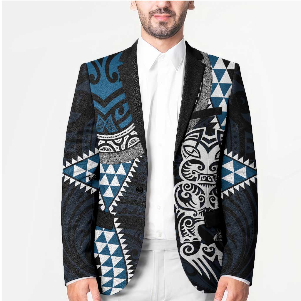 Blue Aotearoa Niho Taniwha Blazer Maori Mythology Tooth - Taniko Motifs - Polynesian Pride