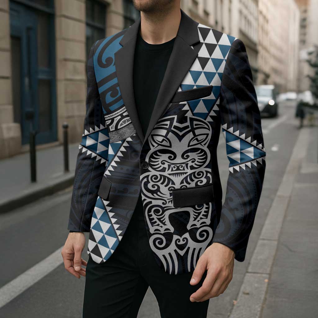 Blue Aotearoa Niho Taniwha Blazer Maori Mythology Tooth - Taniko Motifs - Polynesian Pride