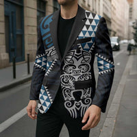 Blue Aotearoa Niho Taniwha Blazer Maori Mythology Tooth - Taniko Motifs - Polynesian Pride