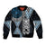 Blue Aotearoa Niho Taniwha Bomber Jacket Maori Mythology Tooth - Taniko Motifs