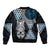 Blue Aotearoa Niho Taniwha Bomber Jacket Maori Mythology Tooth - Taniko Motifs