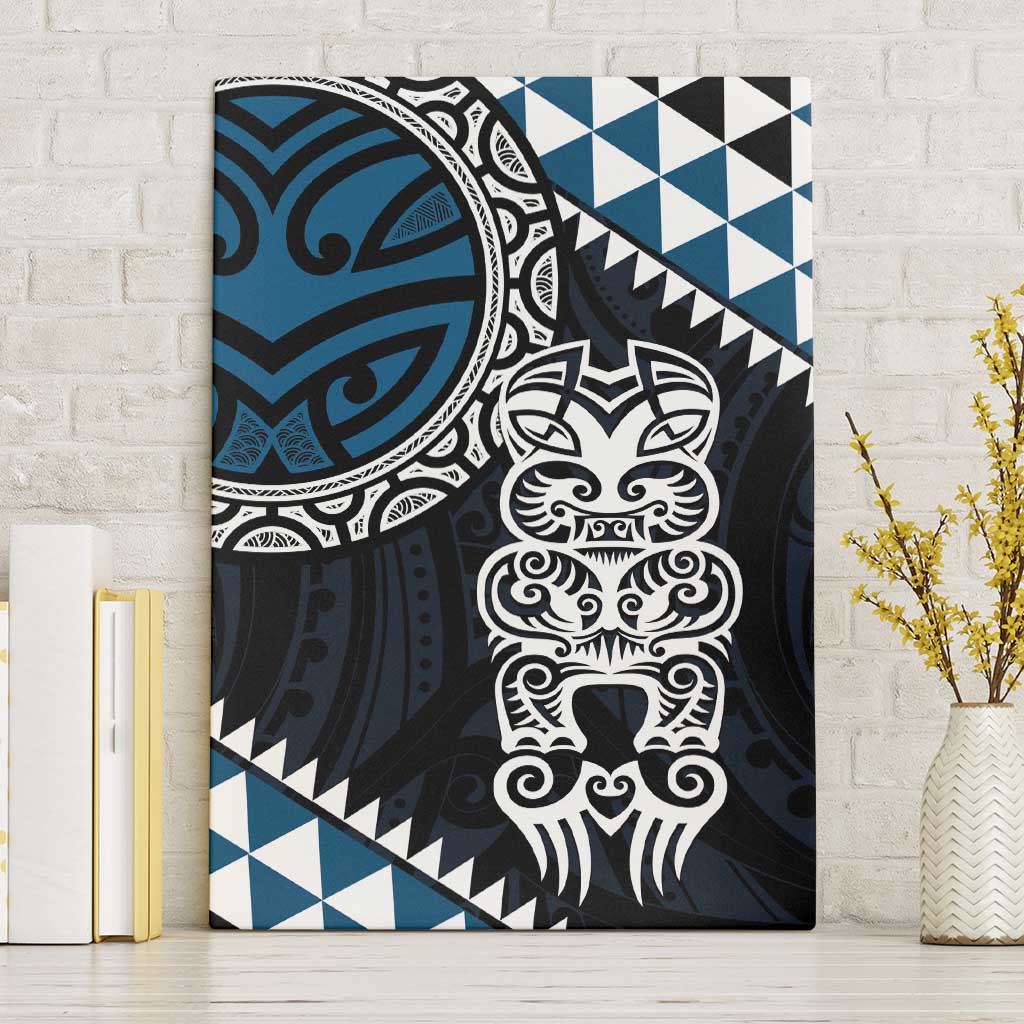 Blue Aotearoa Niho Taniwha Canvas Wall Art Maori Mythology Tooth - Taniko Motifs