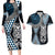 Blue Aotearoa Niho Taniwha Couples Matching Long Sleeve Bodycon Dress and Hawaiian Shirt Maori Mythology Tooth - Taniko Motifs