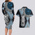 Blue Aotearoa Niho Taniwha Couples Matching Long Sleeve Bodycon Dress and Hawaiian Shirt Maori Mythology Tooth - Taniko Motifs