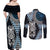 Blue Aotearoa Niho Taniwha Couples Matching Off Shoulder Maxi Dress and Long Sleeve Button Shirt Maori Mythology Tooth - Taniko Motifs