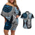 Blue Aotearoa Niho Taniwha Couples Matching Off Shoulder Short Dress and Hawaiian Shirt Maori Mythology Tooth - Taniko Motifs