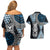 Blue Aotearoa Niho Taniwha Couples Matching Off Shoulder Short Dress and Hawaiian Shirt Maori Mythology Tooth - Taniko Motifs