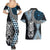 Blue Aotearoa Niho Taniwha Couples Matching Summer Maxi Dress and Hawaiian Shirt Maori Mythology Tooth - Taniko Motifs