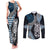 Blue Aotearoa Niho Taniwha Couples Matching Tank Maxi Dress and Long Sleeve Button Shirt Maori Mythology Tooth - Taniko Motifs