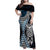 Blue Aotearoa Niho Taniwha Family Matching Off Shoulder Maxi Dress and Hawaiian Shirt Maori Mythology Tooth - Taniko Motifs