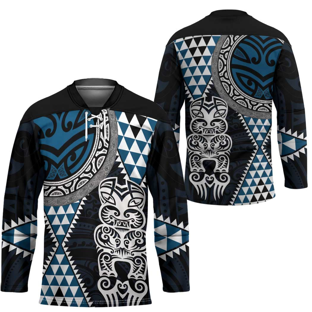 Blue Aotearoa Niho Taniwha Hockey Jersey Maori Mythology Tooth - Taniko Motifs - Polynesian Pride