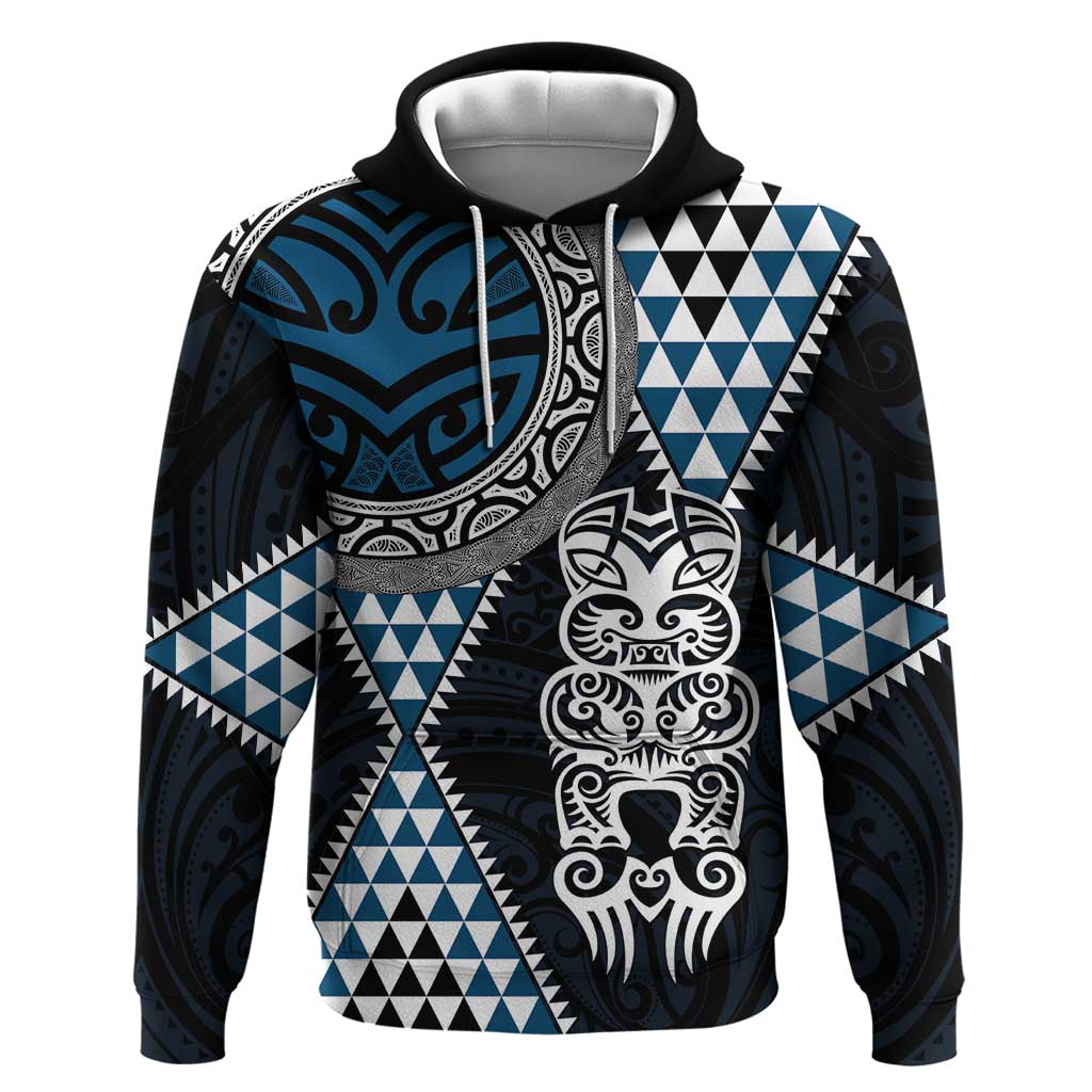 Blue Aotearoa Niho Taniwha Hoodie Maori Mythology Tooth - Taniko Motifs