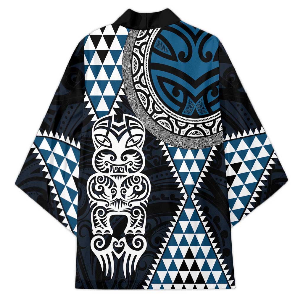 Blue Aotearoa Niho Taniwha Kimono Maori Mythology Tooth - Taniko Motifs - Polynesian Pride