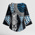 Blue Aotearoa Niho Taniwha Kimono Sleeve Blouse Maori Mythology Tooth - Taniko Motifs - Polynesian Pride