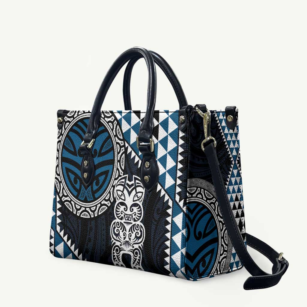 Blue Aotearoa Niho Taniwha Leather Bag Maori Mythology Tooth - Taniko Motifs - Polynesian Pride