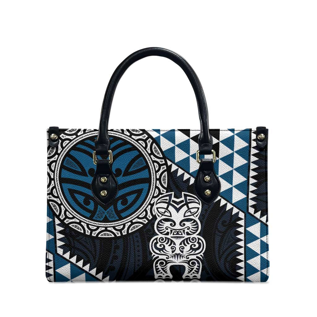 Blue Aotearoa Niho Taniwha Leather Bag Maori Mythology Tooth - Taniko Motifs - Polynesian Pride