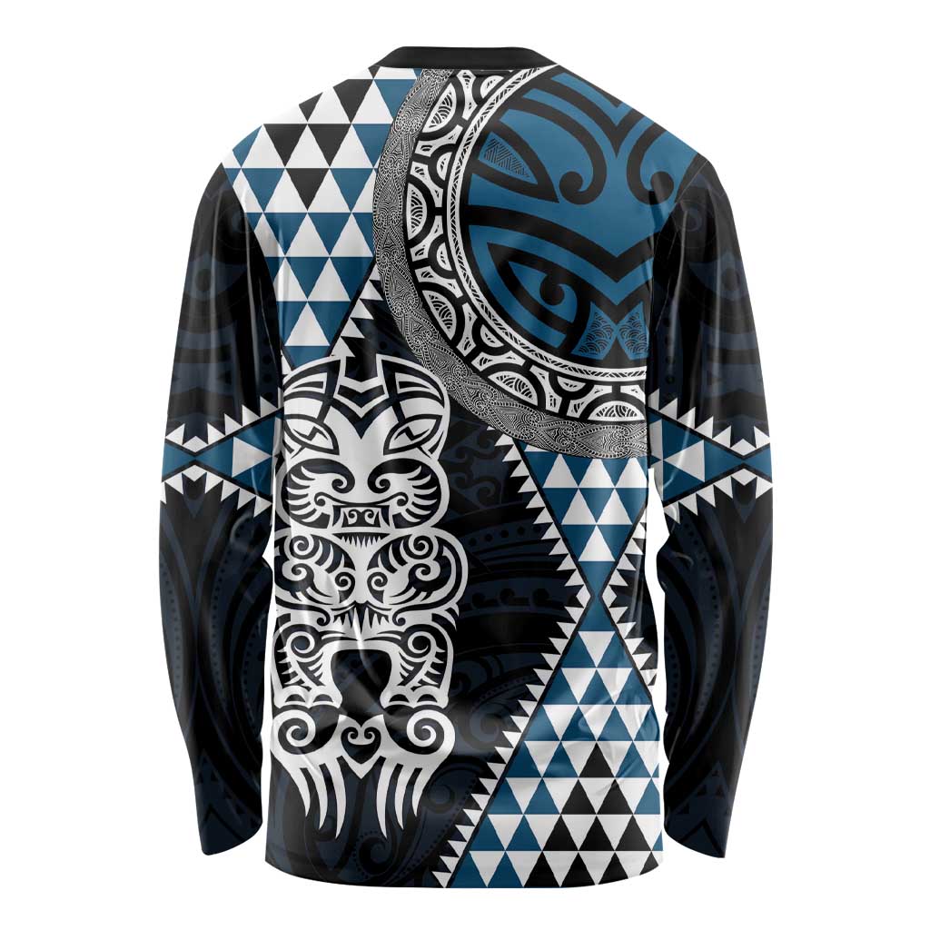 Blue Aotearoa Niho Taniwha Long Sleeve Shirt Maori Mythology Tooth - Taniko Motifs